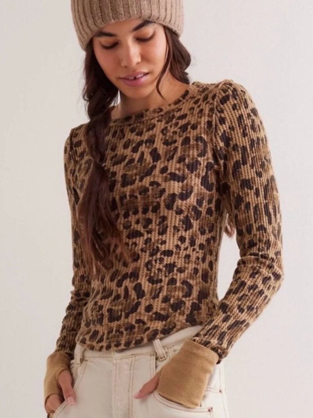 Free People We The Free Pretty Little Thermal Cheetah Print